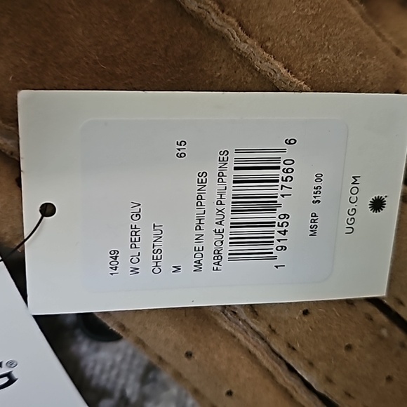 UGG Australia Women perforated Genuine Shearling Handmade Chestnut Glove Medium - Picture 13 of 14